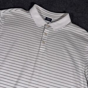 Charles Tyrwhitt Polo Shirt Mens Large White Striped Preppy Golf Cotton Knit